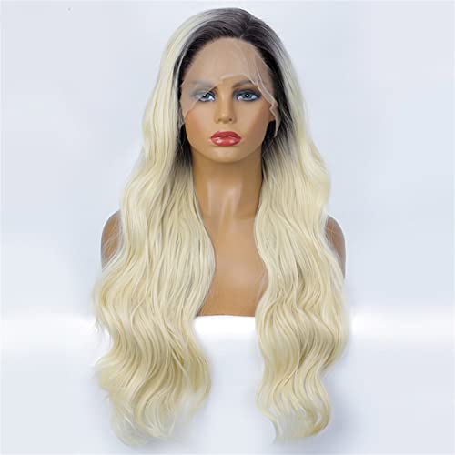 INPETS Synthetische Perücken Mit Spitze Vorne Für Frauen Lang Gewellt Ombre Blond 13X4 Spitzenperücke Für Tägliches Und Cosplay Hitzebeständiges Faserhaar,22 inch von INPETS