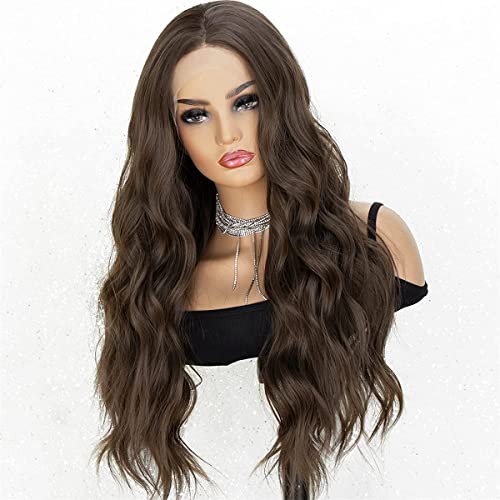 INPETS Synthetische Spitze Front Perücke Lange Gewellte Haar Perücken Für Frauen Körper Wav Natürliche Schwarze Farbe Afro Frontal Perücke Günstige Perücke,24 inch von INPETS