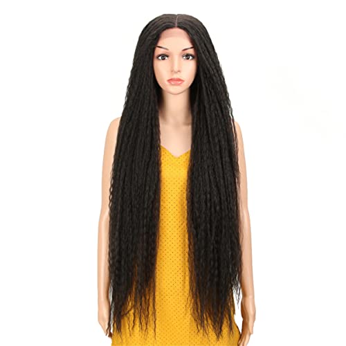 Lace Front Perücken,Afro Kinky Geflochtene Perücke Ombre Green Perücken Lange Afro Kinky Curly Perücke Spitzenperücken Für Schwarze Frauen Cosplay Perücke Wunderperücke,A,32 inch von INPETS