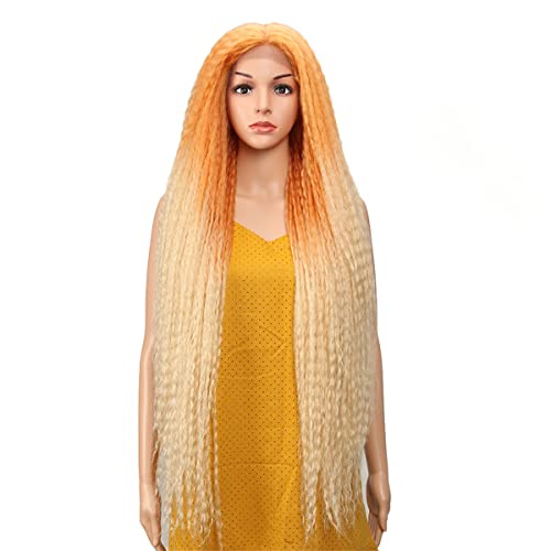 Lace Front Perücken,Afro Kinky Geflochtene Perücke Ombre Green Perücken Lange Afro Kinky Curly Perücke Spitzenperücken Für Schwarze Frauen Cosplay Perücke Wunderperücke,C,22 inch von INPETS