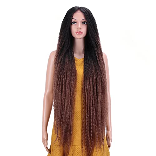 Lace Front Perücken,Afro Kinky Geflochtene Perücke Ombre Green Perücken Lange Afro Kinky Curly Perücke Spitzenperücken Für Schwarze Frauen Cosplay Perücke Wunderperücke,D,32 inch von INPETS