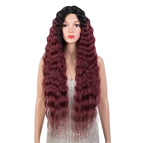 Lace Front Perücken,Blonde Deep Wave Synthetic Lace Front Perücken Cosplay Perücke Ombre Brown Perücken Für Frauen Hochtemperaturfaser Cosplay Perücke,C,36 inch von INPETS