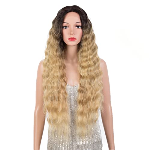 Lace Front Perücken,Blonde Deep Wave Synthetic Lace Front Perücken Cosplay Perücke Ombre Brown Perücken Für Frauen Hochtemperaturfaser Cosplay Perücke,E,28 inch von INPETS