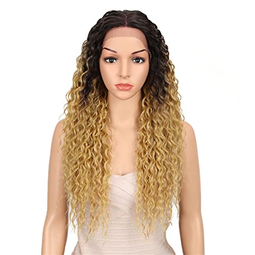 Lace Front Perücken,Haar Synthetische Spitzeperücke Lockiges Hochtemperaturfaserhaar Natürliche Blonde Synthetische Spitzeperücken Für Schwarze Frauen,F,32 inch von INPETS