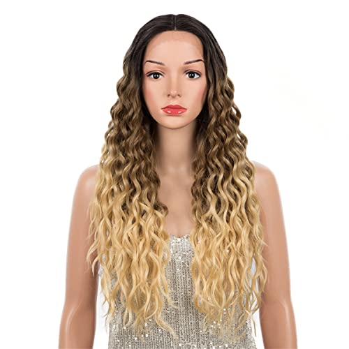 Lace Front Perücken,Körper Gewellte Spitze Perücke Synthetische Perücken Ombré Blond/Schwarz/Lila Lockere Lockige Gewellte Perücke Für Frauen Hitzebeständig,A,28 inch von INPETS