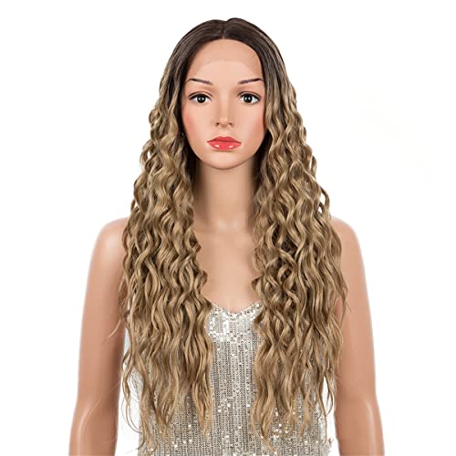 Lace Front Perücken,Körper Gewellte Spitze Perücke Synthetische Perücken Ombré Blond/Schwarz/Lila Lockere Lockige Gewellte Perücke Für Frauen Hitzebeständig,B,28 inch von INPETS