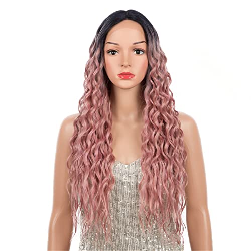 Lace Front Perücken,Körper Gewellte Spitze Perücke Synthetische Perücken Ombré Blond/Schwarz/Lila Lockere Lockige Gewellte Perücke Für Frauen Hitzebeständig,C,30 inch von INPETS