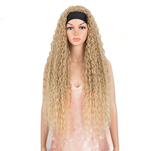 Lace Front Perücken,Lange Verworrene Lockige Synthetische Stirnband Perücke Highlight Weiche Ombre Blonde Rote Perücken Für Frauen Lockige Wellen Perücken Hitzebeständige Faser,28 inch von INPETS