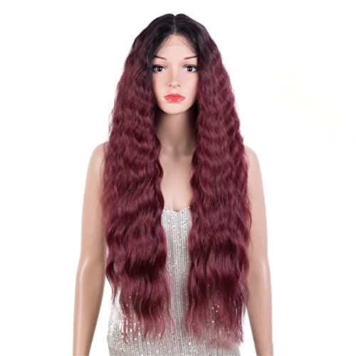 Lace Front Perücken,Rosa Perücke Synthetische Lange Tiefe Wellen Spitze Perücke Für Schwarze Frauen Ombré Blonde Spitze Perücke Wasserwelle Cosplay Perücke Wunder Perücke,B,34 inch von INPETS