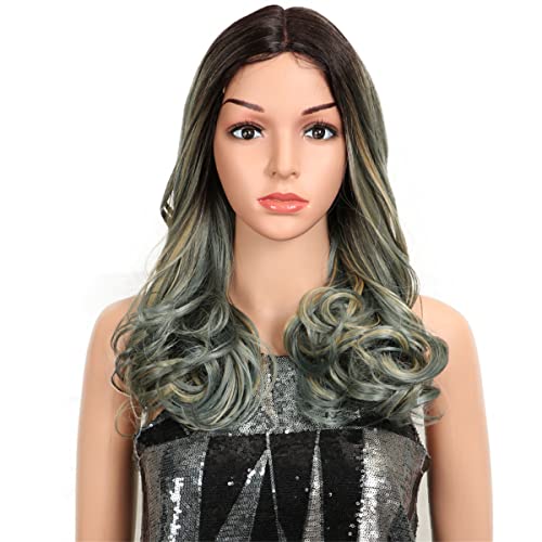 INPETS Lace Front Perücken,Synthetische Lose Lockige Gewellte Teil Spitze Perücke Für Schwarze Frauen Ombre Blonde Cosplay Perücke Mittelteil Spitze Perücke Für Frauen Miracle,B,20 inch von INPETS