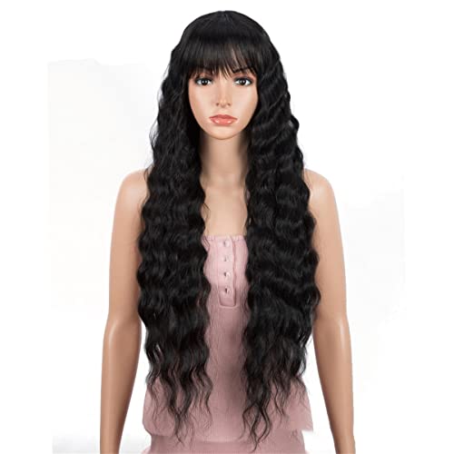 INPETS Lace Front Perücken,Synthetische Perücke Mit Pony Lange Tiefe Welle Ombre Synthetische Perücke Für Schwarze Frauen Hitzebeständige Faser Cosplay Party Perücke,A,30 inch von INPETS