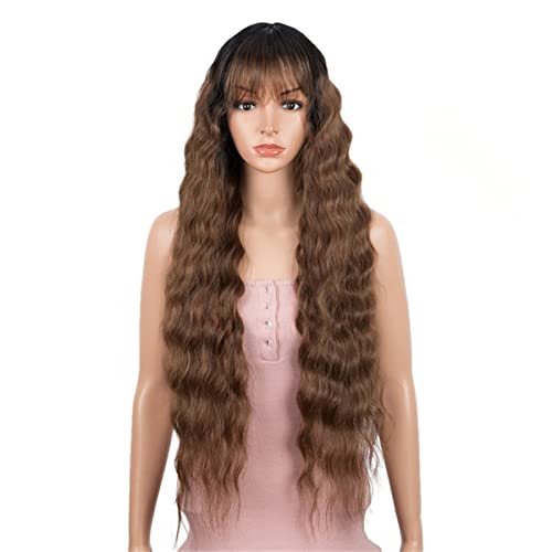 Lace Front Perücken,Synthetische Perücke Mit Pony Lange Tiefe Welle Ombre Synthetische Perücke Für Schwarze Frauen Hitzebeständige Faser Cosplay Party Perücke,C,34 inch von INPETS