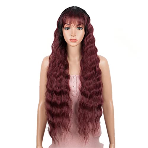 Lace Front Perücken,Synthetische Perücke Mit Pony Lange Tiefe Welle Ombre Synthetische Perücke Für Schwarze Frauen Hitzebeständige Faser Cosplay Party Perücke,E,32 inch von INPETS