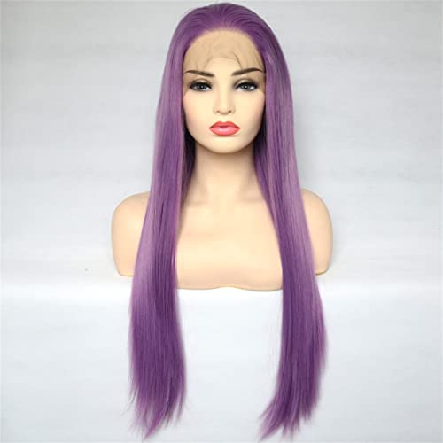 Lace Front Wig,Purple Lavender Long Straight Lilac Synthetic Wigs for Women Natural Hairline Realistic Glueless Heat Resistant Fiber Hair Fashion Color Cosplay Party Daily Wig,28 inch von INPETS