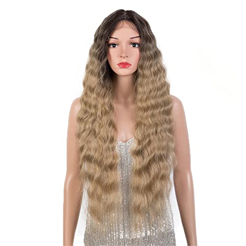 INPETS Synthetische Blonde Lange Tiefe Wellenspitzeperücke Für Schwarze Frauen Ombre Blonde Spitzeperücke Wasserwelle Cosplay Perücke Wunderperücke,B,24 inch von INPETS