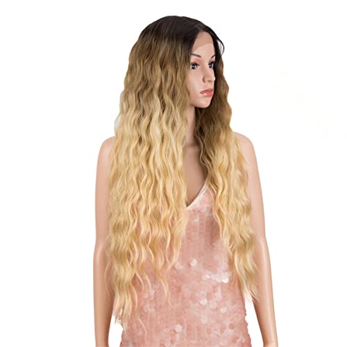 Synthetische Blonde Lange Tiefe Wellenspitzeperücke Für Schwarze Frauen Ombre Blonde Spitzeperücke Wasserwelle Cosplay Perücke Wunderperücke,G,24 inch von INPETS