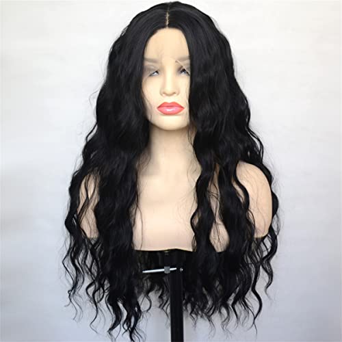 Synthetische Lace Front Perücken,1B Natural Black Synthetic T Lace Front Wig Loose Curly Heat Resistant Fiber Daily Wear for Women,18 inch von INPETS