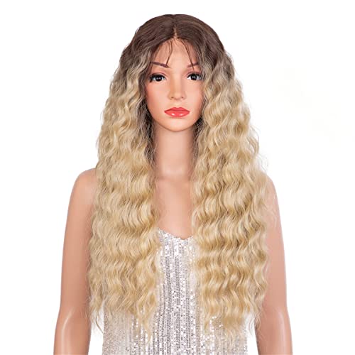 Synthetische Lace Front Perücken,Blonde Perücken Für Frauen Synthetische Lace Front Perücken Ombre Lace Mittelteil Perücken Lace Perücke Synthetische Deep Wave Cosplay Perücke,B,20 inch von INPETS