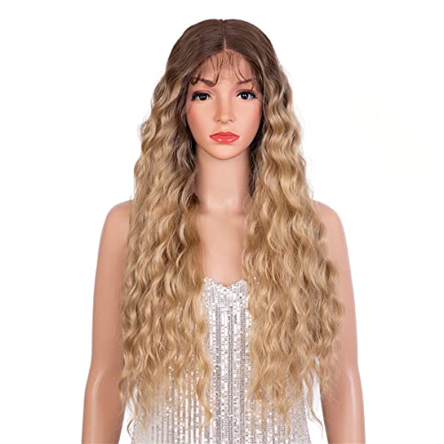 Synthetische Lace Front Perücken,Ombre Blonde Perücken Für Frauen Lace Mittelteil Perücken Lace Perücke Synthetische Deep Wave Cosplay Perücke,B,20 inch von INPETS