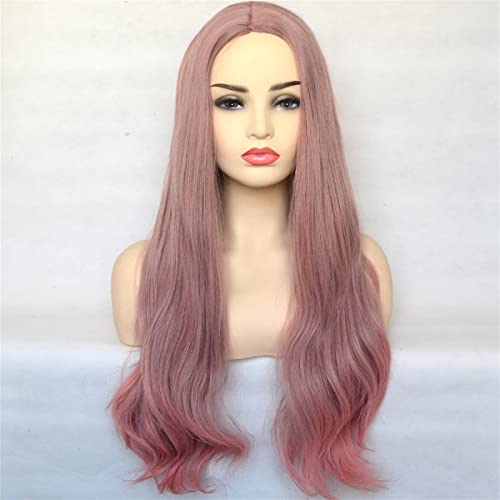 Synthetische Lace Front Perücken,Ombré Pink Kunsthaar Perücke Natürliche Welle Maschinell Hergestellte Perücke Hitzebeständige Faser Cosplay Perücken Für Frauen,30 inch von INPETS