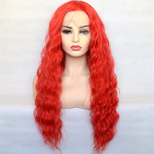 Synthetische Lace Front Perücken,Rote Synthetische Lace Front Lockenperücke Langes Haar Hitzebeständige Faser Natürlicher Haaransatz Cosplay Für Frauen,20 inch von INPETS