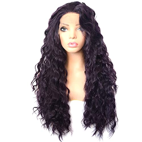 Synthetische Lace Front Perücken,Schwarz Mit Lila Synthetischen Lockigen Lace Front Perücke Hitzebeständige Faser Täglicher Gebrauch Für Frauen,28 inch von INPETS