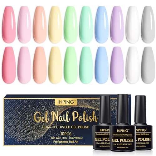 INPING UV Nagellack, 10 Farben Pastell Makkaron Set, Gel Nagellack UV Gel Nail Polish Soak Off LED Nagelkunst Maniküre Geschenke für Frauen DIY Salon von INPING