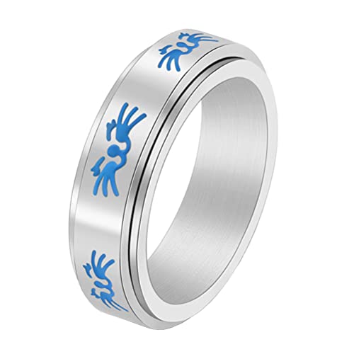 INRENG Modischer Edelstahlring mit niedlichem Kätzchen-Spinnerring für Männer und Frauen, silberfarben, 8 mm, mit Gravur, Metall, Kein Edelstein von INRENG