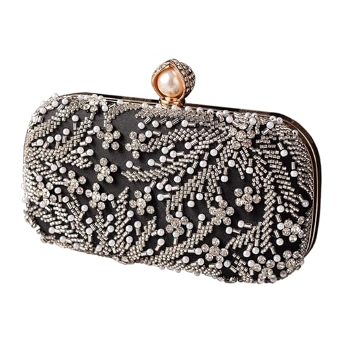 Luxuriöse Strass-Stickerei-Party-Geldbörse, verstellbarer Schultergurt, praktisches Polyester, sichere Aufbewahrungsfächer, Abschlussbälle, Veranstaltungen, sicheres Fach, Abendessentasche, Schwarz von INSEOWI