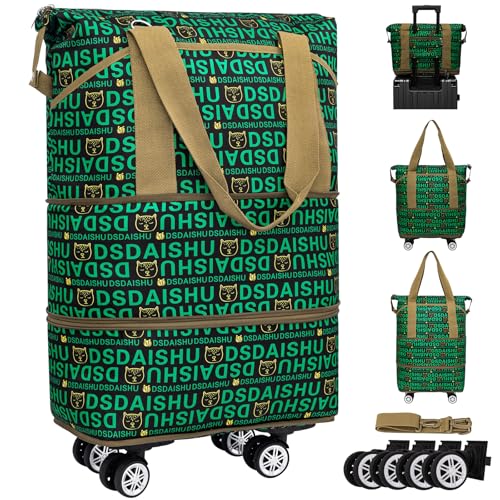 Rolltasche mit Rollen, großer Rollrucksack, Wochenendtasche für Männer und Frauen, Kleinbuchstabe, 16 x 8 x 14.5 inches, Erweiterbares Gepäck mit Rollen von INSIMHEART