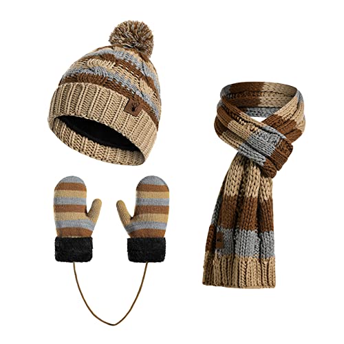 INSISMY 3PCS Kinder Hut Schal Handschuhe Beanie Set Für Jungen und Mädchen von 3-8 Jahren Winter Hut gefüttert mit Fleece Strick Set von INSISMY