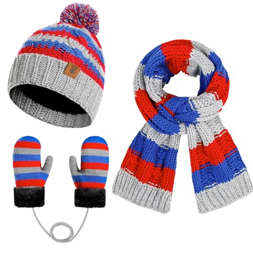 INSISMY 3PCS Kinder Hut Schal Handschuhe Beanie Set Für Jungen und Mädchen von 3-8 Jahren Winter Hut gefüttert mit Fleece Strick Set von INSISMY