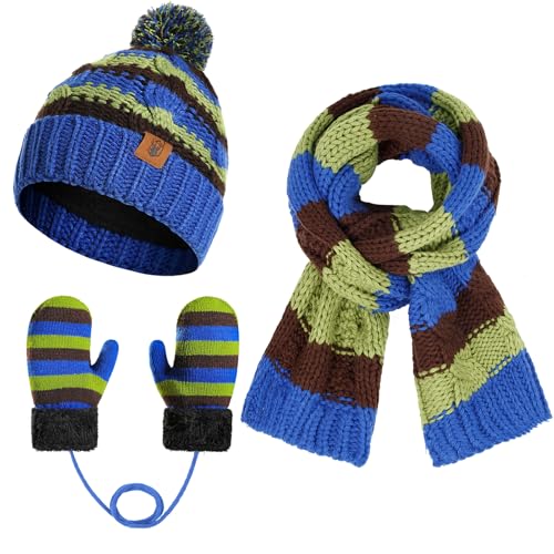 INSISMY 3PCS Kinder Hut Schal Handschuhe Beanie Set Für Jungen und Mädchen von 3-8 Jahren Winter Hut gefüttert mit Fleece Strick Set von INSISMY