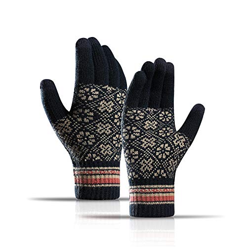 INSISMY Handschuhe Damen Winter Touchscreen Handschuhe Warme Thermo Handschuhe Schneemuster Stricken Weiches Futter Elastische Manschette SMS für Damen Herren Navy Blau von INSISMY