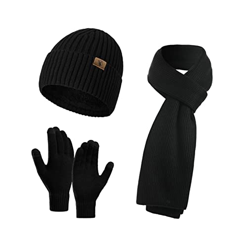 INSISMY Mütze Schal und Touchscreen Handschuhe Set Wintermütze Thermohandschuhe Schal für Herren Strickmütze 3 STÜCKE Unisex Hüte für Damen Winter Accessoires für Herren Damen Schwarz von INSISMY