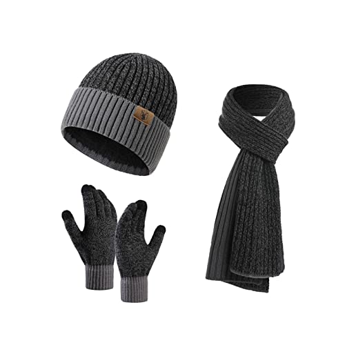 INSISMY Mütze Schal und Touchscreen Handschuhe Set Wintermütze Thermohandschuhe Schal für Herren Strickmütze 3 STÜCKE Unisex Hüte für Damen Winter Accessoires für Herren Damen von INSISMY