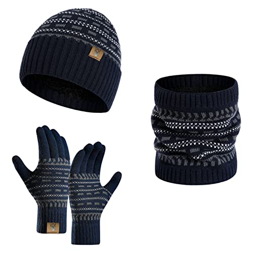 INSISMY Winter Beanie Mütze Schal und Touchscreen Handschuhe Set, Strickmützen Thermohandschuhe für Damen und Herren Halswärmer 3 Stück Totenkopf Kappe Dickes Fleece von INSISMY