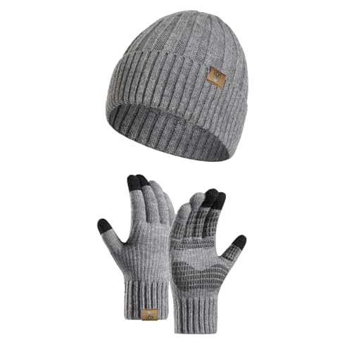 INSISMY Winter Warm Beanie Mütze Herren Touchscreen Handschuhe Set Knit Skull Cap Thermo Anti-Rutsch Handschuhe mit Fleece Gefüttert von INSISMY