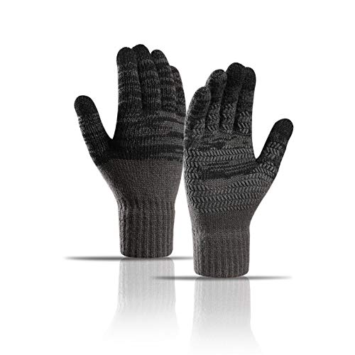 INSISMY Winterhandschuhe Herren Damen Touchscreen Handschuhe Warme Thermohandschuhe Rutschfester Griff Stricken Weiches Futter Elastische Bündchen SMS Anti-Rutsch Unisex Schwarz von INSISMY