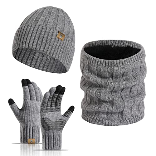 INSISMY Winter Beanie Mütze Schal und Touchscreen Handschuhe Set von INSISMY