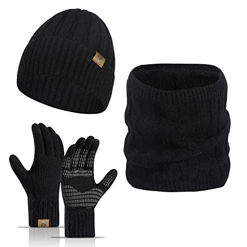 INSISMY Winter Beanie Mütze Schal und Touchscreen Handschuhe Set von INSISMY