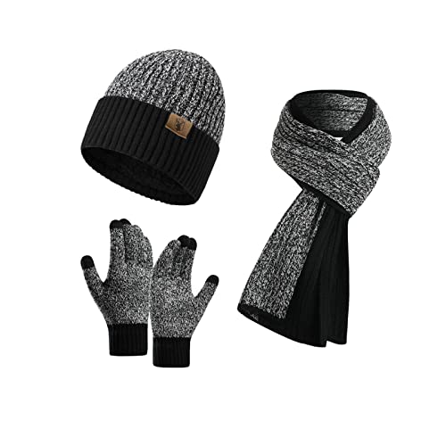 INSISMY Mütze Schal und Touchscreen Handschuhe Set Wintermütze Thermohandschuhe Schal für Herren Strickmütze 3 STÜCKE Unisex Hüte für Damen Winter Accessoires für Herren Damen von INSISMY