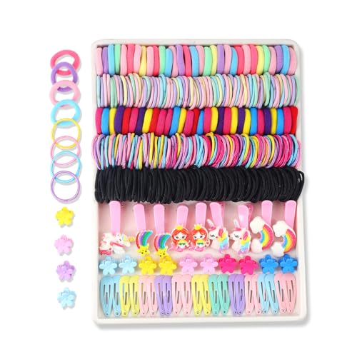 INSKIDS 440-teiliges Haar-Zubehör-Set für Mädchen, Bonbonfarben, Nylon-Haargummis, elastische Pferdeschwanz-Halter, Gummiband für Babys und Kinder, Cartoon-Haarspange für dickes und dünnes Haar von INSKIDS