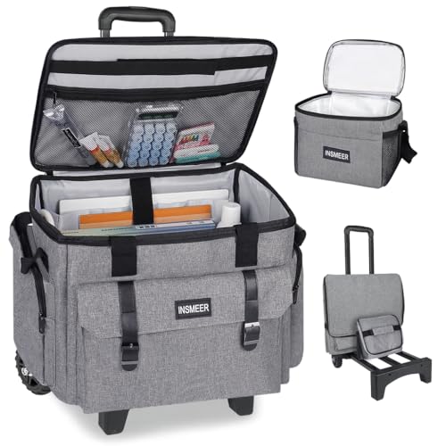 INSMEER Rollende Lehrer-Tragetasche mit Laptopfach für 39,6 cm (15,6 Zoll) Laptop mit extra Lunchtasche, Rolltasche für Unterricht, Büro- und Bastelbedarf, inklusive abnehmbarem Tolley und von INSMEER