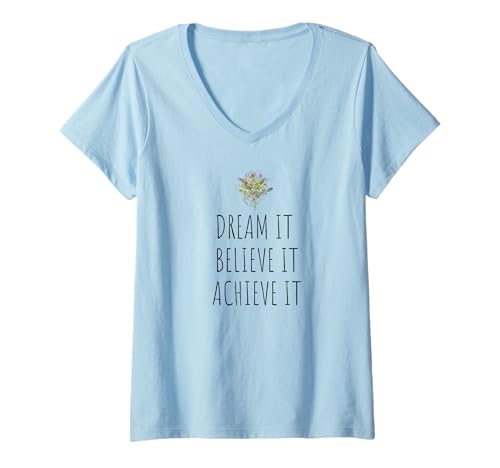 Damen MOTIVATIONAL DREAM BELIEVE ACHIEVE ACHIEVE POSITIVE DAMEN T-Shirt mit V-Ausschnitt Damen MOTIVATIONAL DREAM BELIEVE ACHIEVE ACHIEVE POSITIVE DAMEN T-Shirt mit V-Ausschnitt von INSPIRATIONAL POSITIVE BOTANICAL FLORAL PHRASES