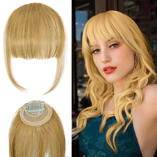100% Echthaar-Clip-in-Pony für Damen – Natürlicher Pony-Look mit Schläfen, dünnem oder geschwungenem Pony (Gold) von INSPUTOL