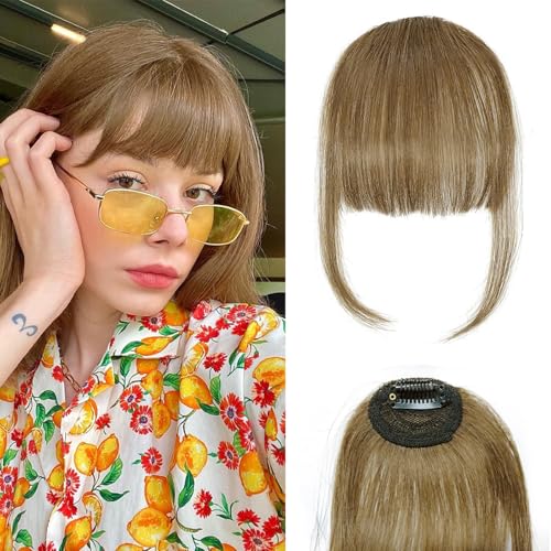 100% Echthaar-Clip-in-Pony für Damen – Natürlicher Pony-Look mit Schläfen, dünnem oder geschwungenem Pony (Hellbraun) von INSPUTOL