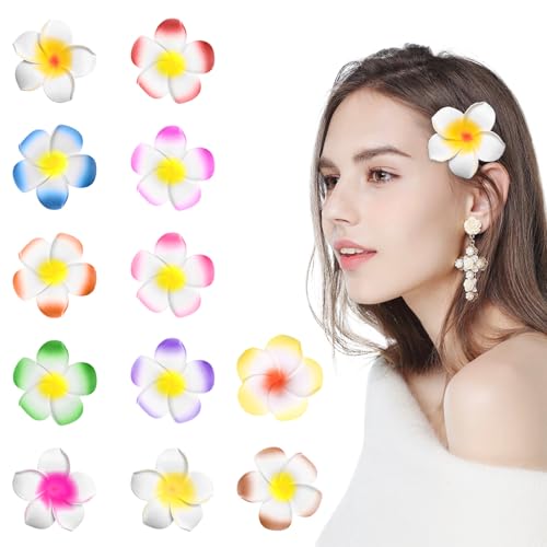 12 Stück Haarspangen mit tropischen Frangipani-Blüten, Haarspangen aus künstlichem Schaumstoff für Frauen und Mädchen, hawaiianisches Bohemian-Haar-Accessoire für Hochzeitsfeiern und Strandurlaub von INSPUTOL