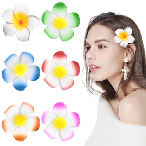 6 Stück Haarspangen mit tropischen Frangipani-Blüten, Haarspangen aus künstlichem Schaumstoff für Frauen und Mädchen, hawaiianisches Bohemian-Haar-Accessoire für Hochzeitsfeiern und Strandurlaub von INSPUTOL