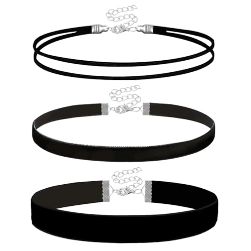 INSPUTOL 3er-Set schwarzes Samt-Halsketten-Set für Damen und Mädchen, verstellbare, dehnbare Halsbänder mit bequemer Passform für Cosplay, Halloween, Party und Tanz von INSPUTOL